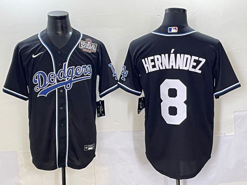 Men 2025 Los Angeles Dodgers 8 Hernandez Black Three generations Fashion Nike MLB Jersey style 7048